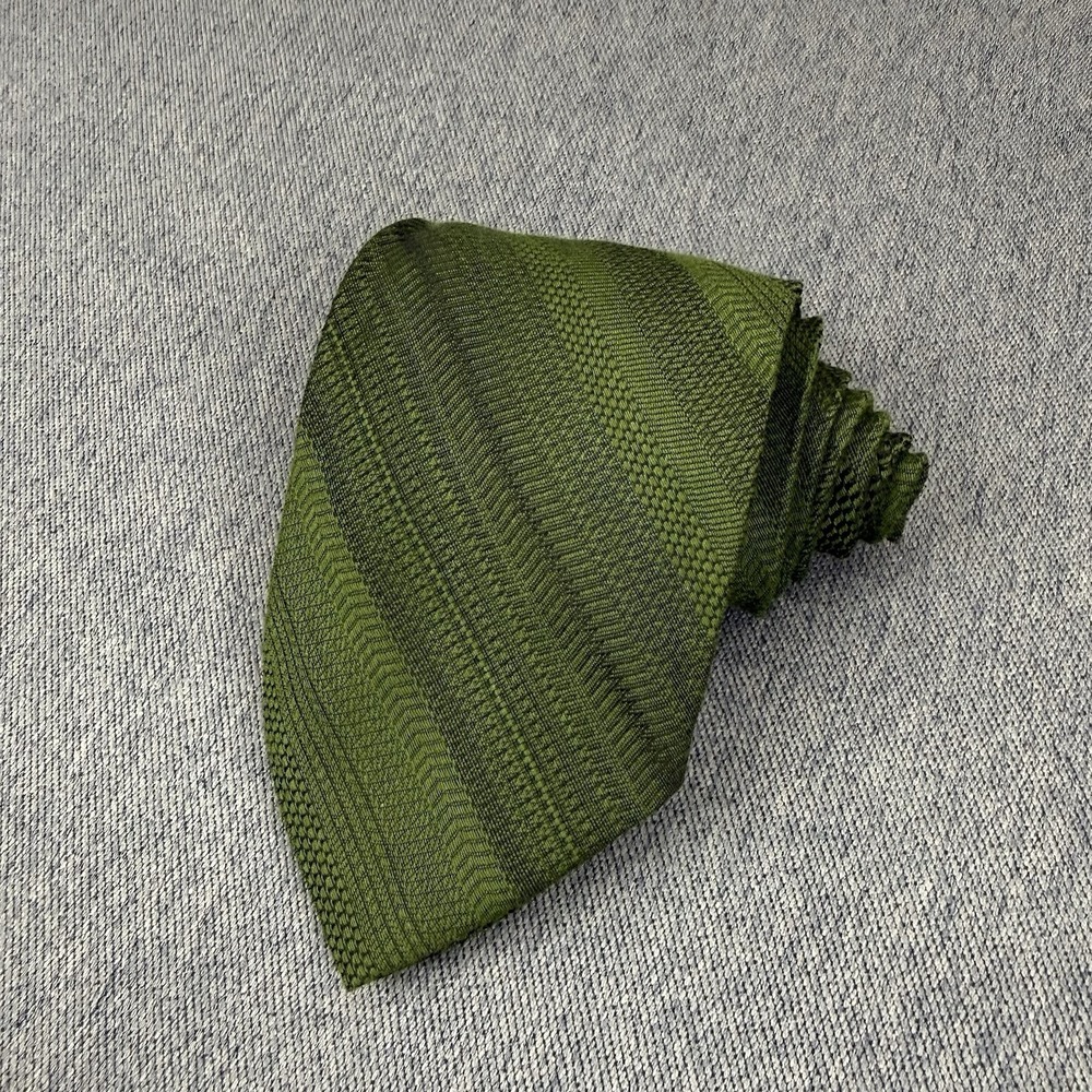 VTG Superba Tie Green Geometric 100% Polyester Earth Tone Woven 56" 50s 60s MCM